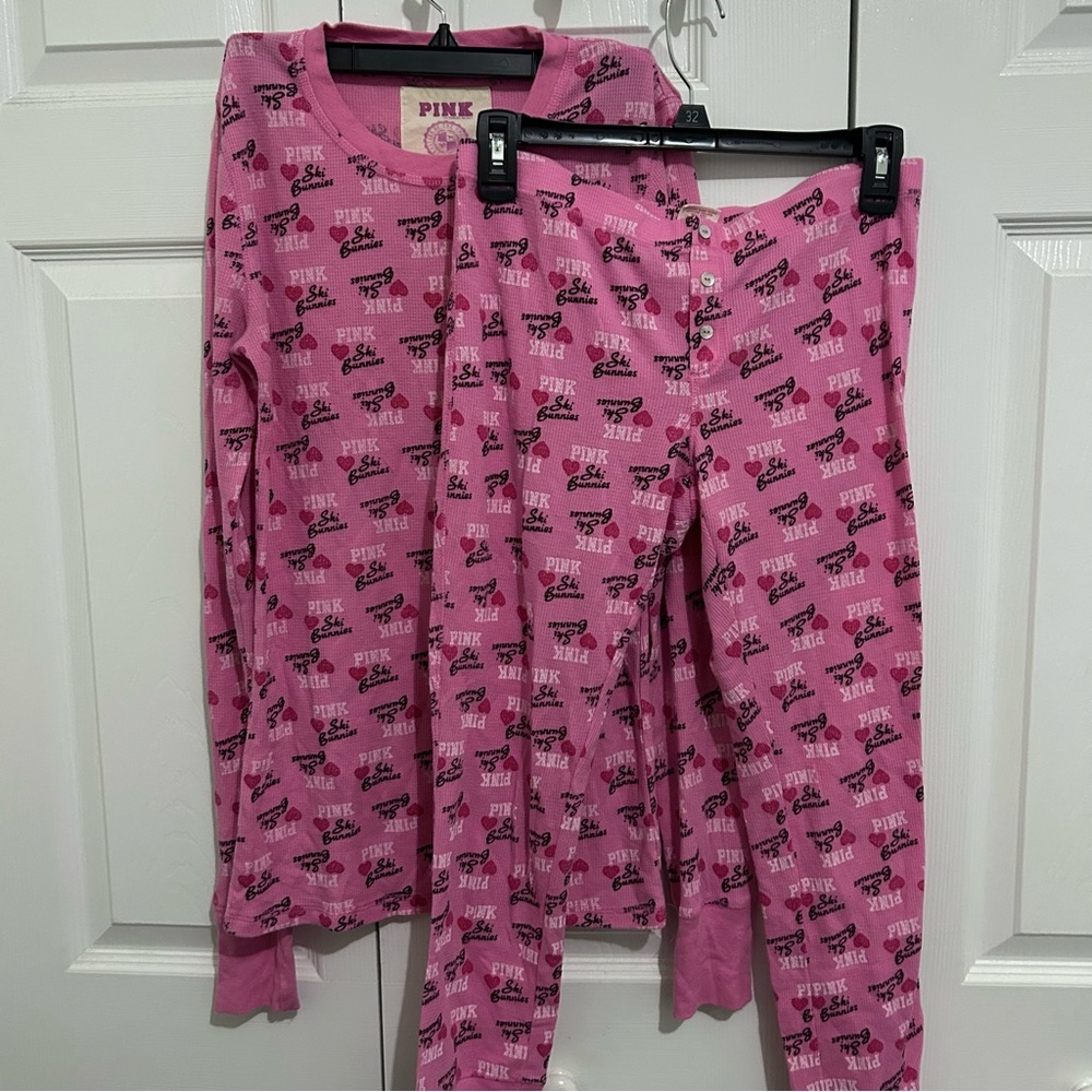 PINK Victoria's Secret Thermal Sleepwear 2-Piece Pajama Set Women S Pink Print